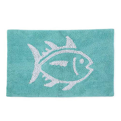 Southern Tide Reversible Bath Rug – 100% Cotton, Soft & Absorbent – Double-Sided Design with Signature Skipjack – Machine Washable Coastal Accent Rug – 20" x 32" – Aqua - color: Aqua