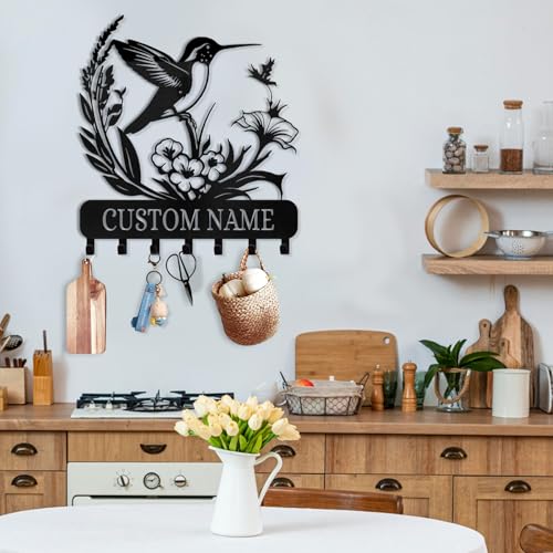 Personalized Metal Key Holder for Wall | Key Holder Wall Mount | Custom Name Bird Design Key Rack Hanger with Hooks | Key Rack Coat Rack | Key Hanger Wall Hanging for Kitchen Bedroom Office - color: 02 Bird