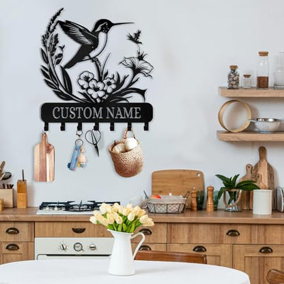Personalized Metal Key Holder for Wall | Key Holder Wall Mount | Custom Name Bird Design Key Rack Hanger with Hooks | Key Rack Coat Rack | Key Hanger Wall Hanging for Kitchen Bedroom Office - color: 02 Bird