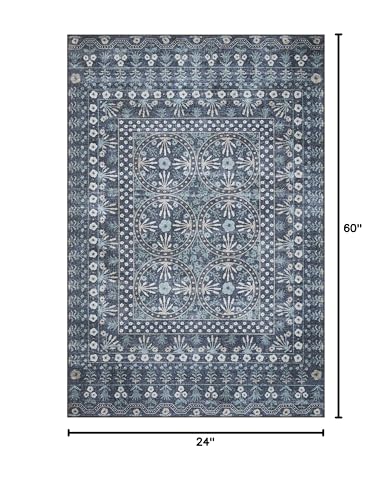 Loloi Rifle Paper Co Maison Rosette Blue 2'-0" x 5'-0" Accent Rug | MAO-03 Printed Approx. 2x5 Entryway Kitchen, Whimsical, Accent Rug - color: Rosette Blue, size: 2' x 5' (Rectangular)