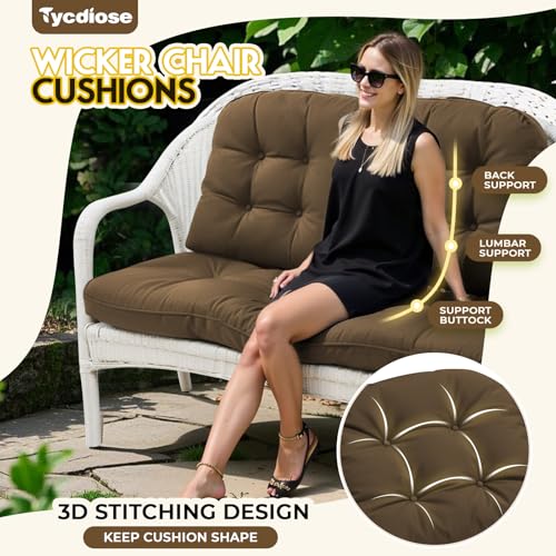 All Weather 3 Pieces Wicker Furniture Chair Cushions, Waterproof Outdoor Wicker Chair Cushion for Patio Furniture Loveseat Settee Bench, 1 Loveseat and 2 U-Shaped Thickened Cushions, Brown - color: Brown