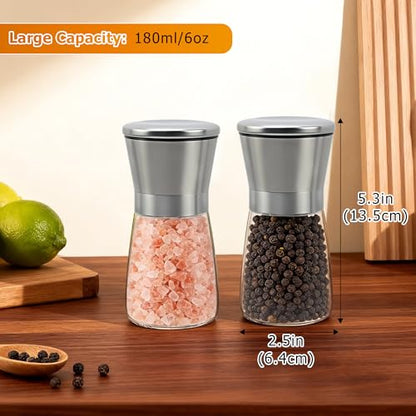 Silver Premium Stainless Steel Salt and Pepper Grinder Manual | Adjustable Ceramic Mill, Glass Spice Shaker - Spice Mill [No Spices Included] - color: Silver, size: 1PK