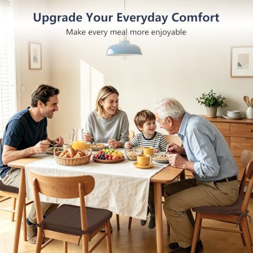 Chair Cushions for Dining Chairs Set of 4, 17" x 16" x 2.5" Thick D-Shaped Seat Cushions with Removable Washable Cover and Ties, Non-Slip Chair Pads for Kitchen, Indoor Dining Room (Brown) - color: Brown