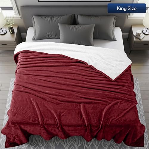 Utopia Bedding Reversible Plush Sherpa Blanket King Size Red, 90x102 Inch | Soft, Warm, Fleece, Bed, Sofa, Couch, Camping, Travel, Cozy, All Season - color: Red, size: King (90x102 Inch)