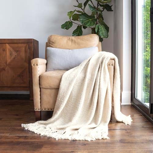 Merit Linens Slub-Yarn Throw Blanket - One Size Natural - color: Basketweave Natural