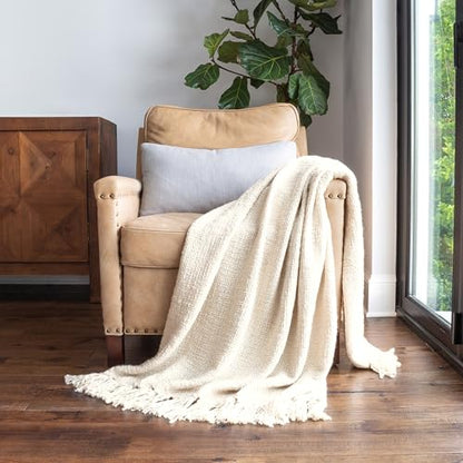 Merit Linens Slub-Yarn Throw Blanket - One Size Natural - color: Basketweave Natural