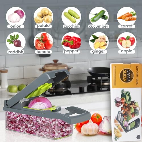 Multifunctional Pro-Series 14-in-1 Vegetable Chopper, Mandoline Slicer set, Veggie Chopper, Food Chopper with Container, Vegetable Cutter & Spiralizer for Onion Salad Home Essential Gadget & Kitchen