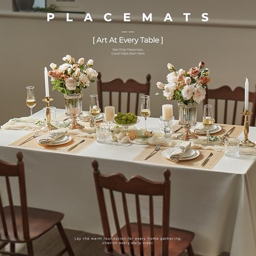 Leetaltree Woven Vinyl Placemats Set of 24, Gold Sequin | Waterproof & Washable Dining Table Mats for Wedding, Anniversary, Daily Use, Hand-Cut, Easy to Clean - color: 00- Gold Sequin, size: Set of 24