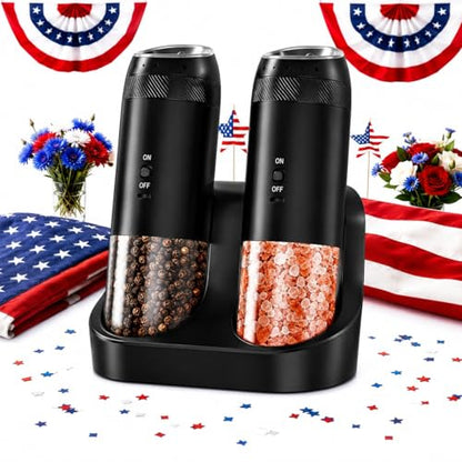 Electric Salt and Pepper Grinder Set, Automatic Refillable Salt and Pepper Grinder Set Rechargeable, One-Touch Electric Pepper Grinder, Stainless Steel Salt and Pepper Shakers Set for Kitchen