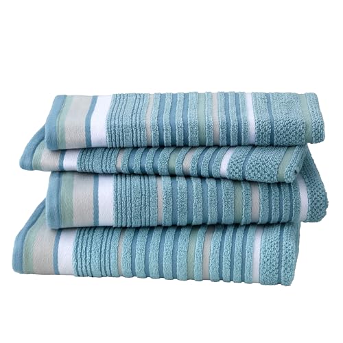 SKL Home Seabrook Stripe Premium 4-Piece Towel Set, 550 GSM, Soft & Absorbent Jacquard - 2 Bath Towels, 2 Hand Towels, Teal - color: Seabrook Stripe, style: 4-Piece Towel Set