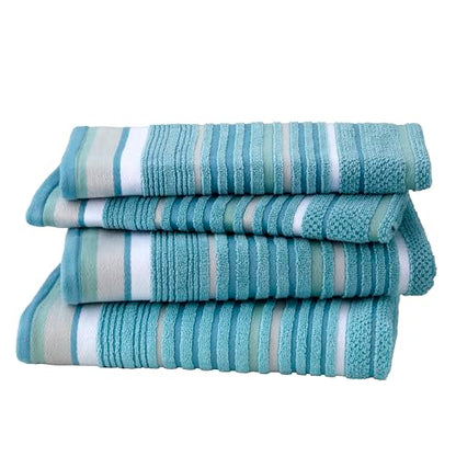 SKL Home Seabrook Stripe Premium 4-Piece Towel Set, 550 GSM, Soft & Absorbent Jacquard - 2 Bath Towels, 2 Hand Towels, Teal - color: Seabrook Stripe, style: 4-Piece Towel Set