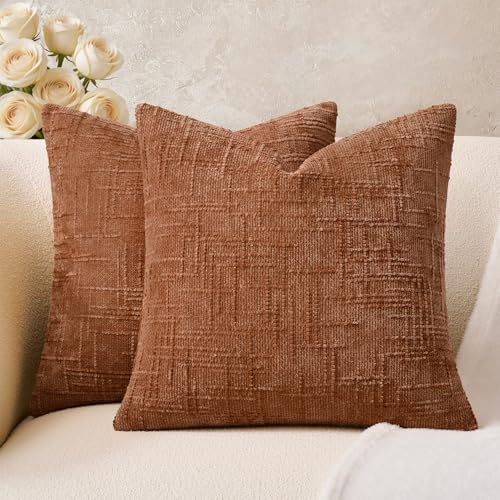 Throw Pillow Covers Burnt Orange Set of 2 18x18 Inch Pillow Covers, Soft Chenille Fall Decorative Cases for Couch Sofa Bed Living Room, Home Neutral Decor, Modern Farmhouse Cushion Covers - color: Burnt Orange, size: 18" x 18" (Pack of 2)