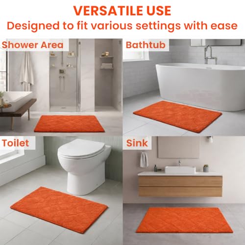 C23 20"x32" 100% Cotton Washable Bath Mat - 210 GSF Non-Slip Rug, Orange - color: Orange
