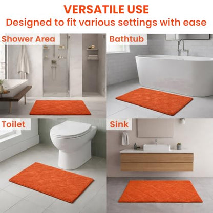 C23 20"x32" 100% Cotton Washable Bath Mat - 210 GSF Non-Slip Rug, Orange - color: Orange