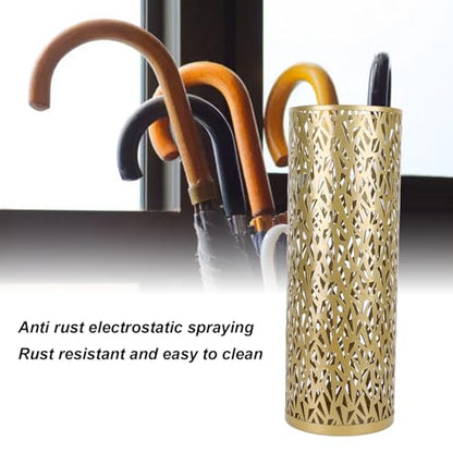 Jectse Umbrella Stand, Freestanding Round Metal Umbrella Holder Bin Hollowed Rain Collection Umbrella Organizer Bin for Home Office Entryway (Gold), Jectse021nsfg9dv-13