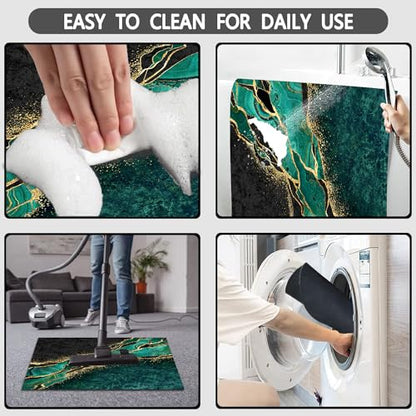 Black and Gold Green Bathroom Rugs,Emerald Green Marble Hunter Dark Green Bath Rug Set 3 Piece,Abstract Modern Rubber Quick Dry Super Absorbent Bath Mat - color: Green Gold Marble