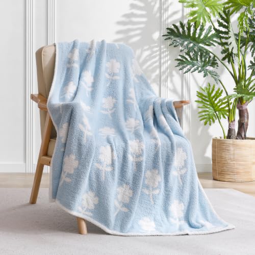 Snuggle Sac Twin Size Bedding Blanket, Blue Flower Throw Blanket for Couch, Microfiber Fluffy Warm Cozy Fuzzy Soft Reversible Blankets, Blue, 60x80 inches - color: Flower Blue, size: Twin(60"x 80")