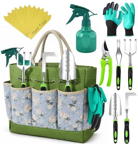 Heavy Duty Gardening Tools - Gardening Gifts for Women, Men, Mom, Dad - Durable, Ergonomic Garden Tools Set (Floral) - style: Floral