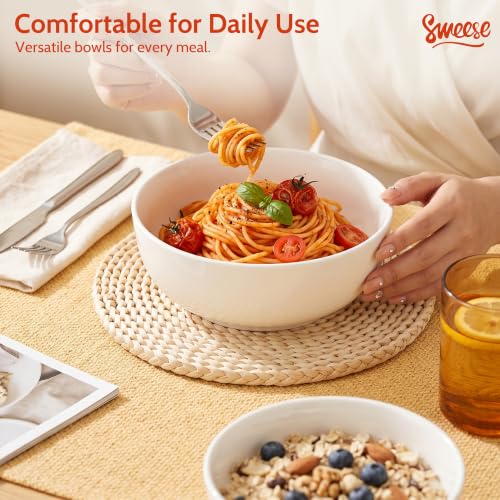 Sweese 24 oz Ceramic Cereal Bowl Set of 4, 6" Breakfast Bowl Stackable, Round Serving Bowl for Rice, Snack, Fruit and Everyday Meals, White - color: White, size: 24 Ounce (Set of 4)