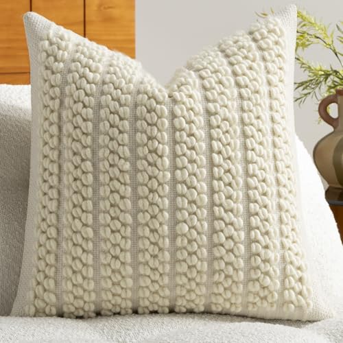 Wool Boucle Throw Pillow Cover Premium Chic Accents Square Textured Decorative Pillow Case for Living Room Couch Sofa Home Decor 18"x18" Beige - color: Beige, size: 18" x 18" (Pack of 1)