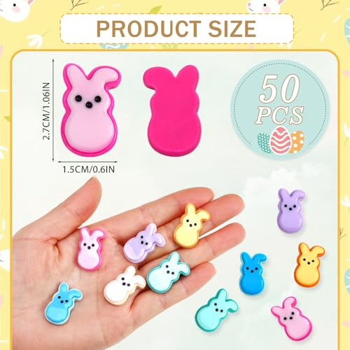 JUNEBRUSHS Easter Decorations, 50 Pcs Tiny Easter Rabbits Resin Rabbits Flat Easter Rabbits Mini Rabbit Figurines Easter Egg Fillers for Easter Crafts Home Table Decor - style: Easter Style