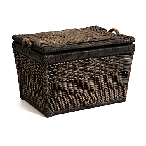 The Basket Lady Lift-Off Lid Wicker Storage Basket, M, Walnut Brown | Outside: 20" L x 15" W x 14" H | Inside: 17.5"L x 12"W x 11"H - Handcrafted by artisans from natural rattan - color: Antique Walnut Brown, size: Medium