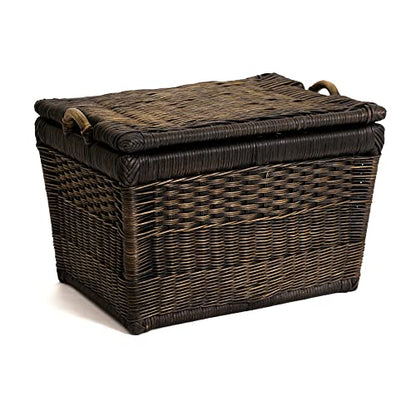 The Basket Lady Lift-Off Lid Wicker Storage Basket, M, Walnut Brown | Outside: 20" L x 15" W x 14" H | Inside: 17.5"L x 12"W x 11"H - Handcrafted by artisans from natural rattan - color: Antique Walnut Brown, size: Medium