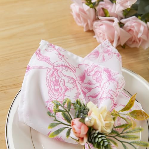 PLOYMONO Pink Floral Cloth Napkins - 8 Pack 17" x 17" Polyester Napkins | Heavy Duty 180 GSM Cloth Napkins with Hemmed Edges - Great for Restaurants, Weddings, Parties, Banquets Dinner - color: Pink Floral