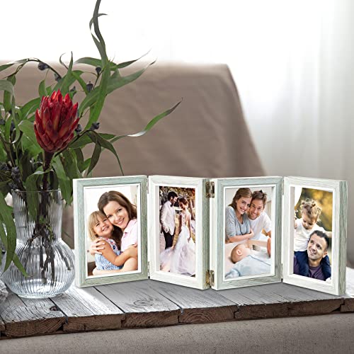 POILKMNI 4 Folding 4x6 Inch Hinged Picture Frame with 4 Openings | Natural Wood Foldable Photo Frame High Definition Acrylic for Mothers Day Father's Day Christmas Gift, Family Picture, - color: Grey, size: 4x6