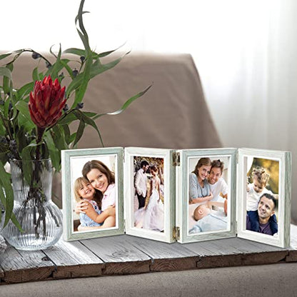 POILKMNI 4 Folding 4x6 Inch Hinged Picture Frame with 4 Openings | Natural Wood Foldable Photo Frame High Definition Acrylic for Mothers Day Father's Day Christmas Gift, Family Picture, - color: Grey, size: 4x6