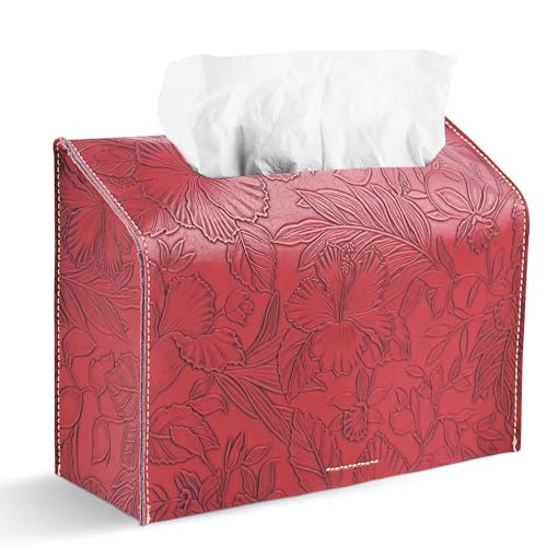 Leather Cover for Disposable Paper Hand Towel Box, Compatible with Kleenex Paper Hand Towel(1-Carved Dark Red) - color: 1-carved Dark Red