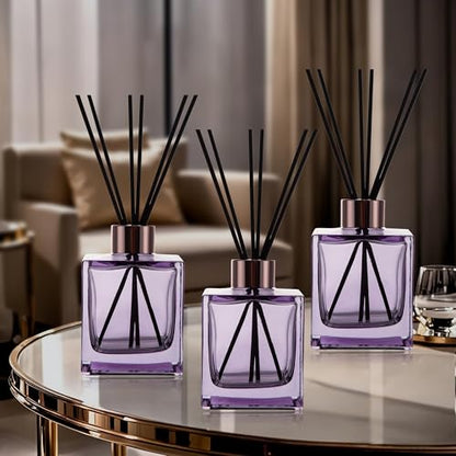 6 Pack Perfume Reed Diffuser Bottle,Empty Square Essential Oil Bottles Glass Jar with Black Sticks for DIY Fragrance Replacement Diffuser Sets (200ml/6.8 oz, Purple Color) - color: Purple ( 6.8 Oz )