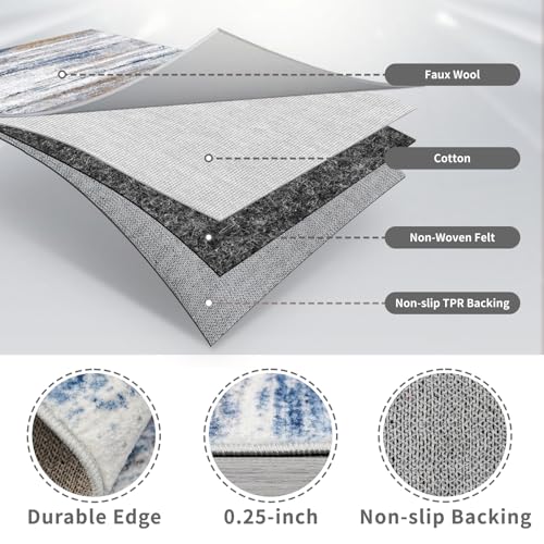 3x12 Washable Hallway Runner Rug: Extra Long Runners for Entryway Living Room Dining Room - Stain and Water Resistant Rugs with Non-Slip Backing - Soft Low-Pile Carpet 12ft Navy Grey - color: Navy/Grey, size: 3' x 12' (Runner)