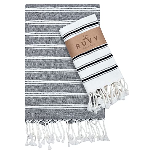 Ruvy Home Basics Turkish Hand Towels for Bathroom Set of 2 | 18"x40", Cotton | Decorative Towel for Bathroom, Kitchen, Dishcloth, Tea, Yoga, Face, Gym - Black - color: Black, size: Chic - 2 Pack