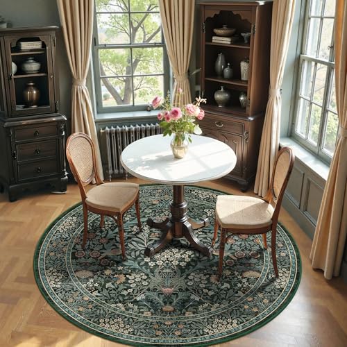 4ft Washable Area Rug Round Non-Slip Carpet for Bedroom Green Blue - color: Dark Green (Larger Pattern), size: 4' (Round)