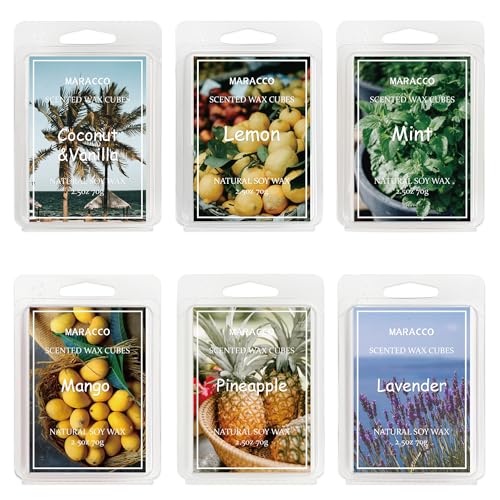 Maracco Summer Fruit Scented Wax Melts, Soy Wax Cubes for Wax Warmer | Scentsy Wax Melts, Coconut Vanilla, Pineapple, Lemon, Lavender, Mango, Mint, 6x2.5 oz - color: Fruit Plants