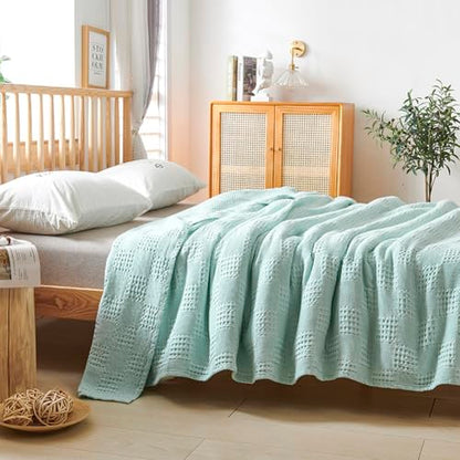 100% Cotton Waffle Knit Blanket,Lightweight,Breathable and Soft, Waffle Weave Blanket for Summer Spring,Light Blue,100 x 150 cm / 39 x 59 inch - color: Light Blue, size: Throw 39x59 inch