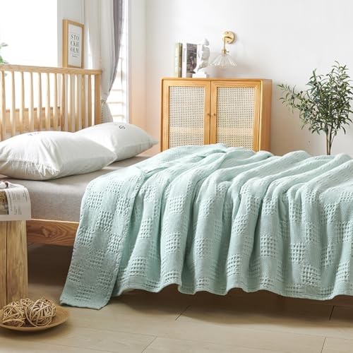LGYKUMEG 100% Cotton Waffle Knit Blanket,Lightweight,Breathable and Soft, Waffle Weave Blanket for Summer Spring,Light Blue,150 x 200 cm / 59 x 79 inch - color: Light Blue, size: Single Size 59x79 inch