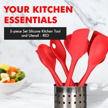 Chef Craft 5 Piece Red Premium Silicone Kitchen Tool Set (42071) - color: Red, size: 5 Piece Set