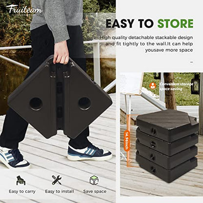 FRUITEAM Patio Cantilever Umbrella Base Weight, 4-Piece Offset Umbrella Base Stand Heavy Duty, Wind-Resistant, Water & Sand Filled Base Up to 180 LBS - color: Brown