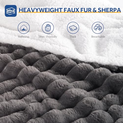 Sealy Electric Blanket Throw 50×60, Faux Fur to Sherpa, Charcoal | Heated Blanket Throw with 6 Heating Levels, 2-10 Hours Auto Off, Overheat Protection, Machine Washable, ETC Certified - color: Charcoal, size: Throw Size 50" x 60"