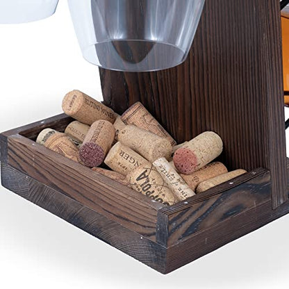Rueda Tabletop Wine Rack for 4 Bottles with 2 Stemware Glass Holder and Cork Storage Countertop Tray Freestanding Bar Organizer, Walnut