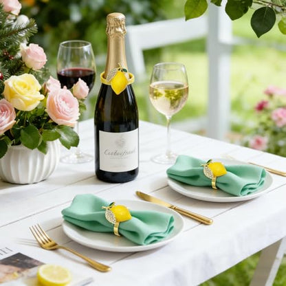 Tropical Lemon Napkin Rings Set of 6 Sparkly Rhinestone Fruit Napkin Holders for Summer Beach Wedding Pool Party Fall Garden Holiday Gatherings Rustic Farmhouse Daily Table Decor - style: Lemon