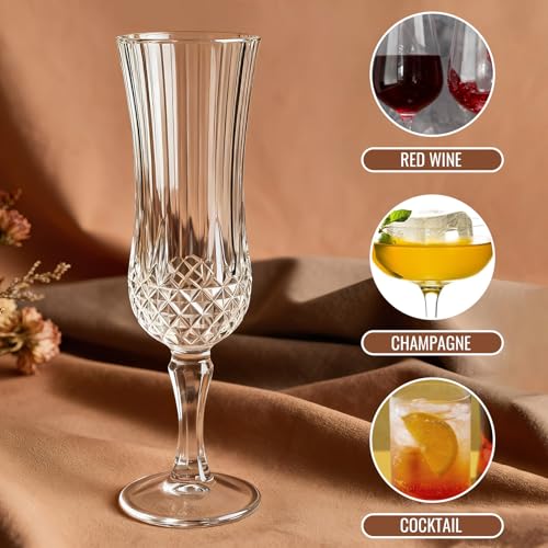 Set of 6 Champagne Flutes, 5.47oz Prosecco Glasses, Transparent, Reusable, Elegant Design, Dishwasher Safe, Durable Glass Perfect for Celebrations Modern Minimalist Style