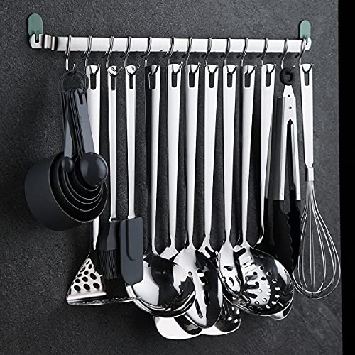Stainless Steel Cooking Utensils Set,Kyraton 37 Pieces Kitchen Utensils Set, Kitchen Tool Gadgets Set with Utensil Holder Non-Stick and Heat Resistant Dishwasher Safe - color: 1.37 piece silver set