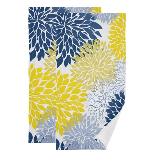 Floral Yellow Blue Chrysanthemums Hand Towels Set of 2 Luxury Print Decorative Bathroom Towels Super Soft Highly Absorbent Fingertip Towels for Yoga Gym Spa Hotel Bathroom Kitchen 28x14 Inch - color: Chrysanthemums