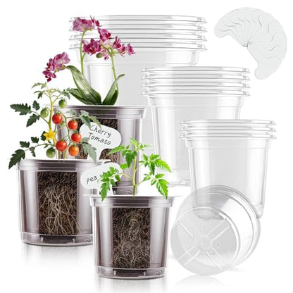 SupKing Clear Nursery Pots 6/5/4 Inch Plastic Seed Starter,12 Pack Plastic Pots for Plants with Drainage Holes for Transplanting Succulents Cuttings Come with 15 Seedlings Labels - size: 4/5/6 Inch