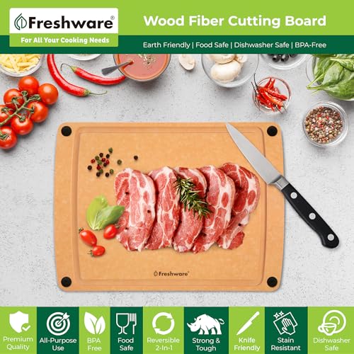 Freshware Wood Cutting Board for Kitchen, Juice Groove, Non-Slip Silicone Feet, Dishwasher Safe, Large, 15" x 11.25", Natural - color: 15" x 11.25" [Groove] [Natural Slate], size: 15"L x 11.3"W