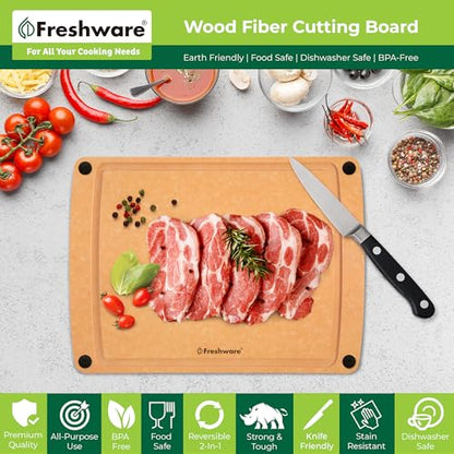 Freshware Wood Cutting Board for Kitchen, Juice Groove, Non-Slip Silicone Feet, Dishwasher Safe, Large, 15" x 11.25", Natural - color: 15" x 11.25" [Groove] [Natural Slate], size: 15"L x 11.3"W