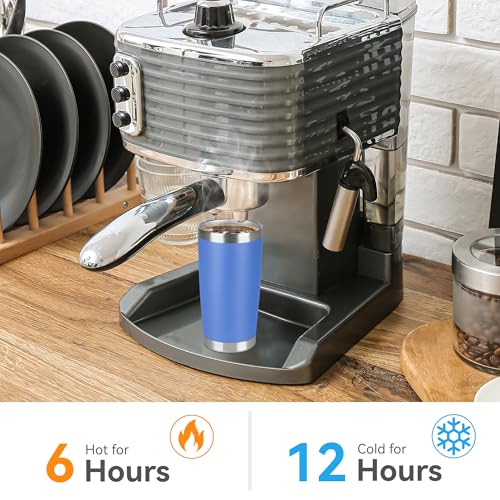 20 oz Tumbler Stainless Steel Tumblers Bulk with Lid Double Wall Insulated Coffee Tumbler Cups for Hot & Cold Drinks Powder Coated Travel Coffee Tumbler Mug Metal (Azure, 1 pack) - color: Azure, size: 20 Ounces